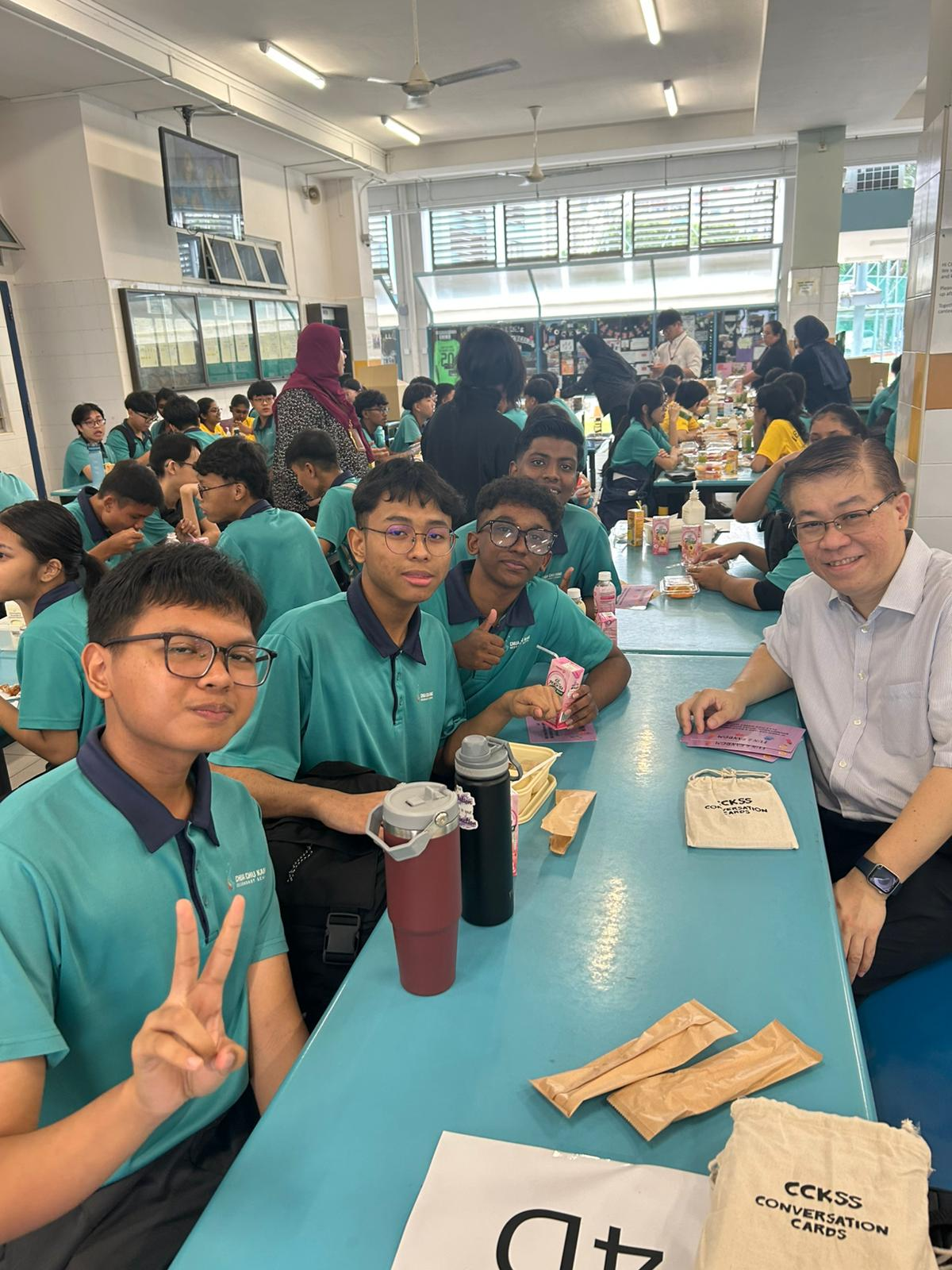 Students eating breakfast in the canteen